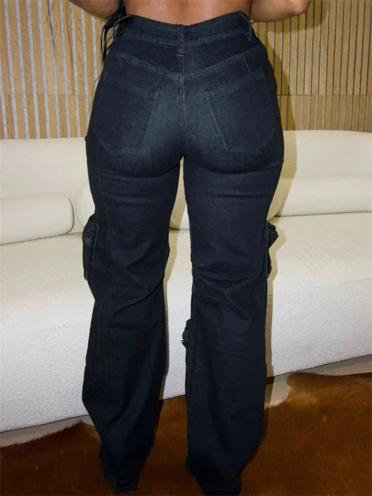 Women Tassel Diamond Pieces Mid Waist  Jeans