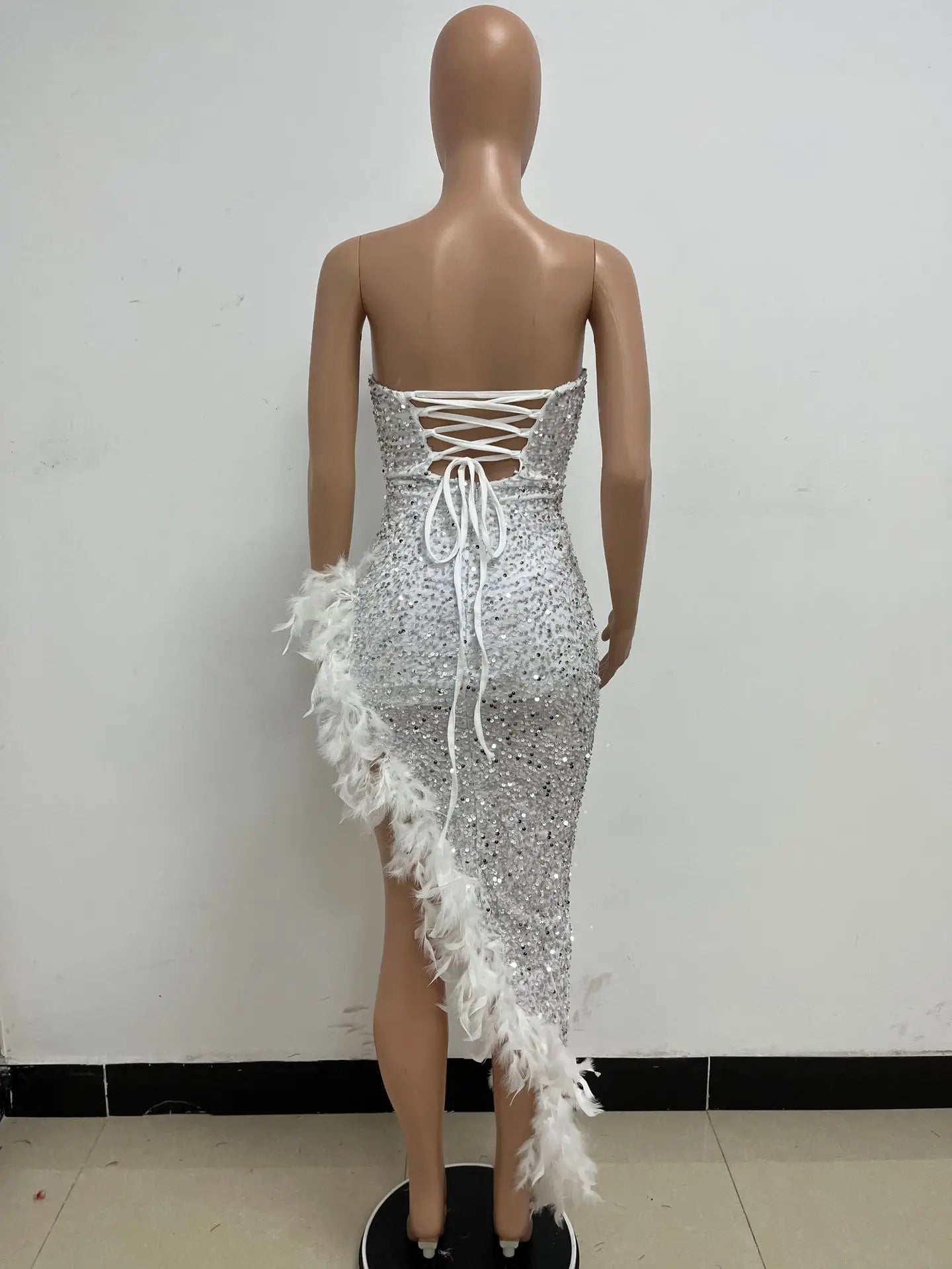 Women Asymmetrical Feather Cocktail Party Dress