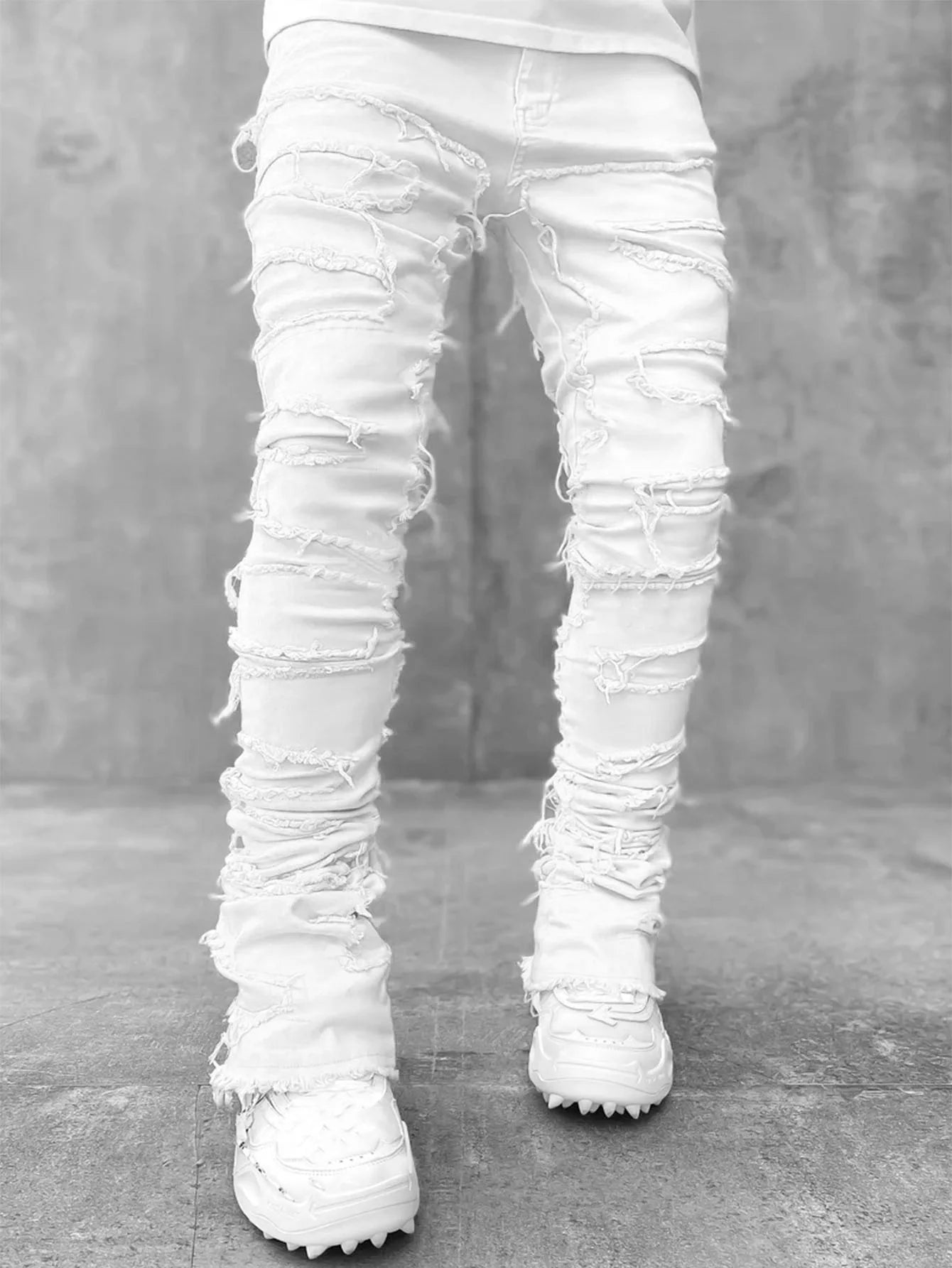 Men's Stacked Jeans Ripped Slim Fit