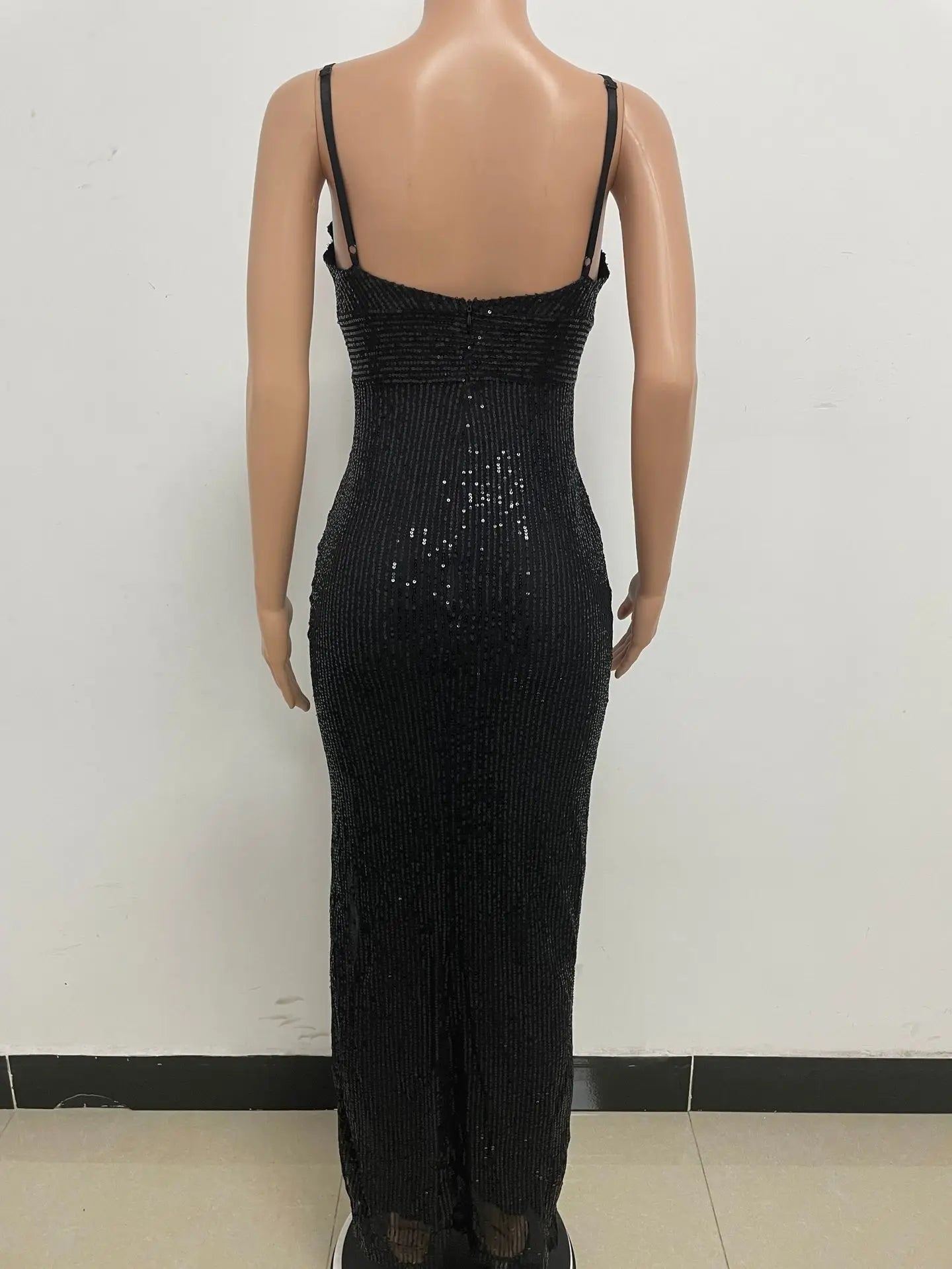Womens Criss-Cross Sequin Elegant Evening Dress