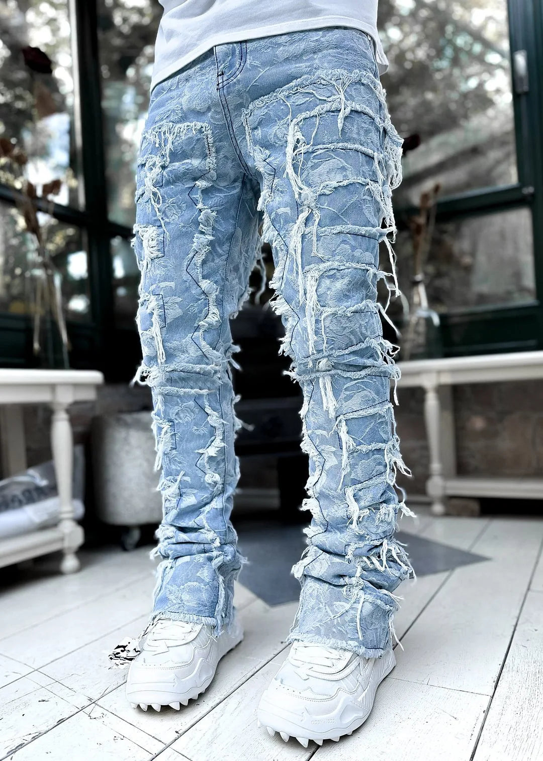 Men's Stacked Jeans Ripped Slim Fit