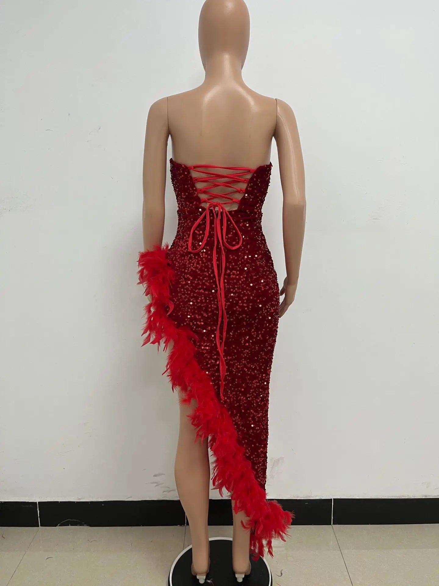 Women Asymmetrical Feather Cocktail Party Dress