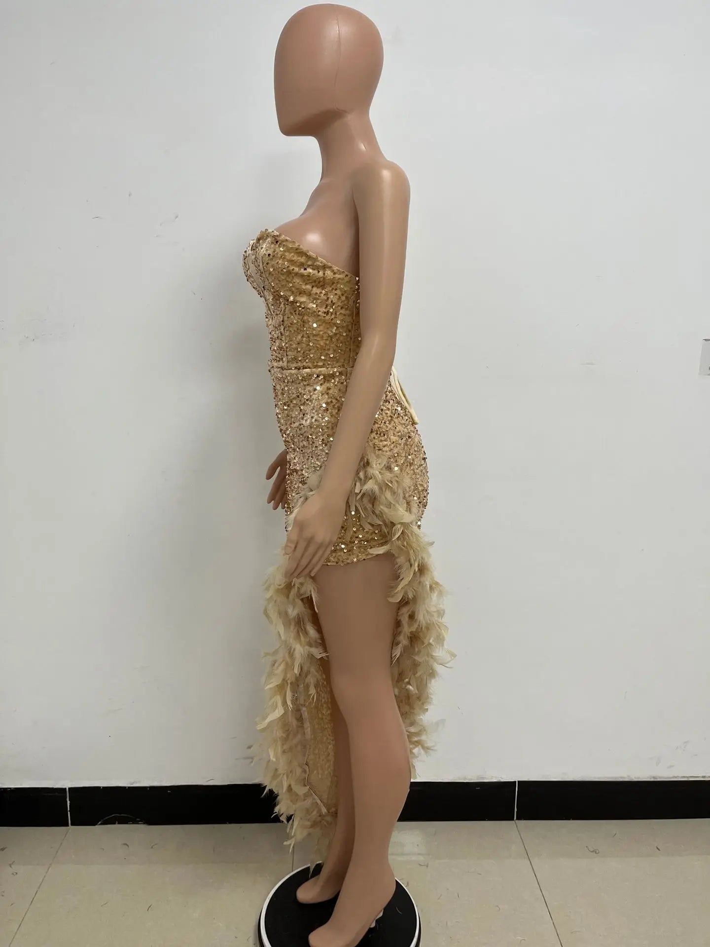 Women Asymmetrical Feather Cocktail Party Dress