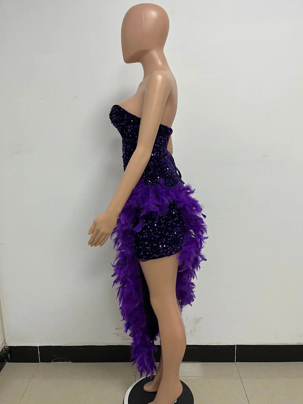 Women Asymmetrical Feather Cocktail Party Dress