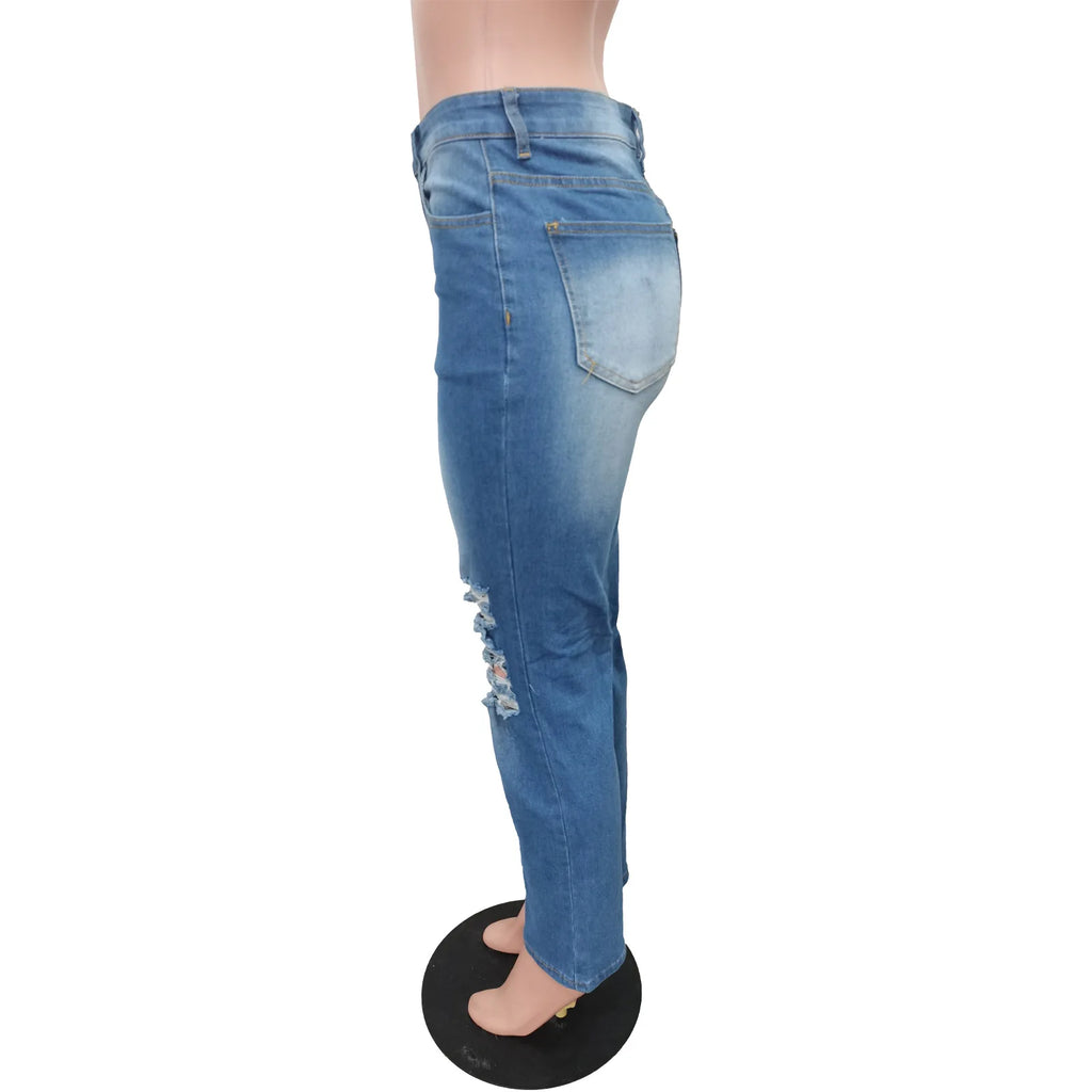 Women High Strecth Distressed  Vintage Ripped Jeans