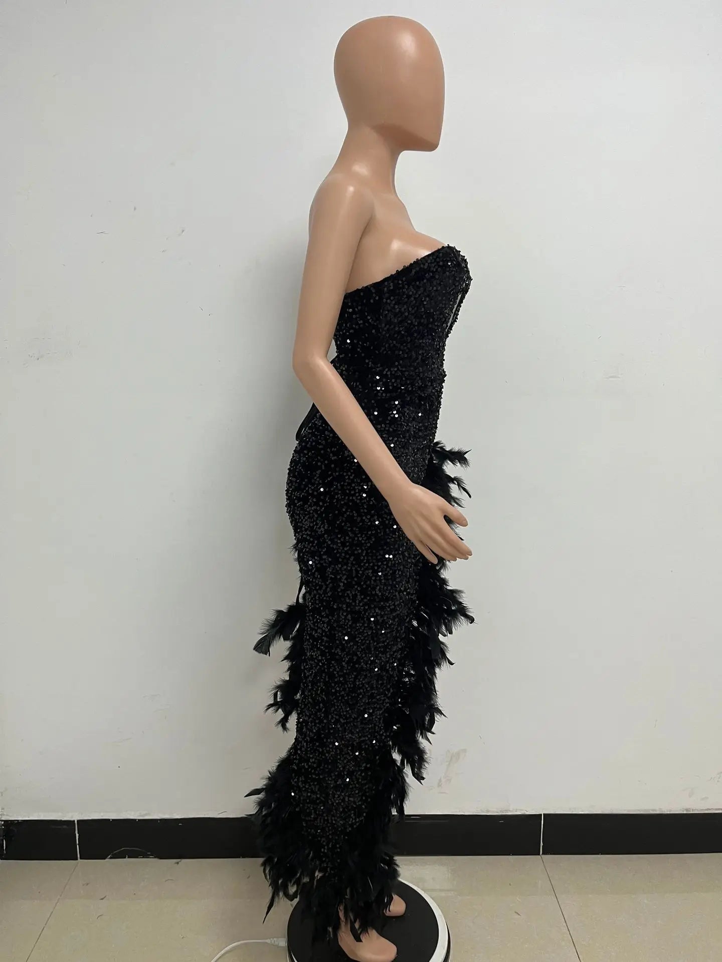 Women Asymmetrical Feather Cocktail Party Dress