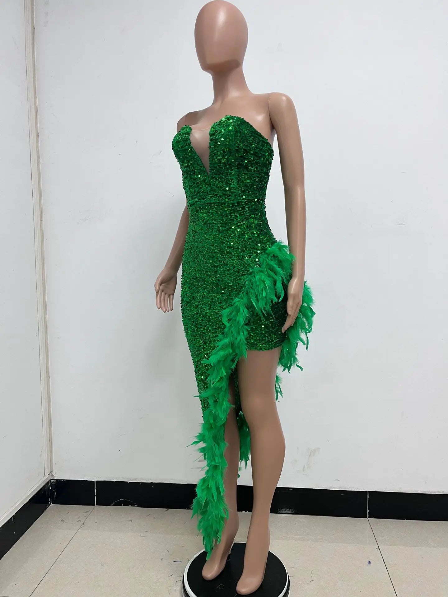 Women Asymmetrical Feather Cocktail Party Dress