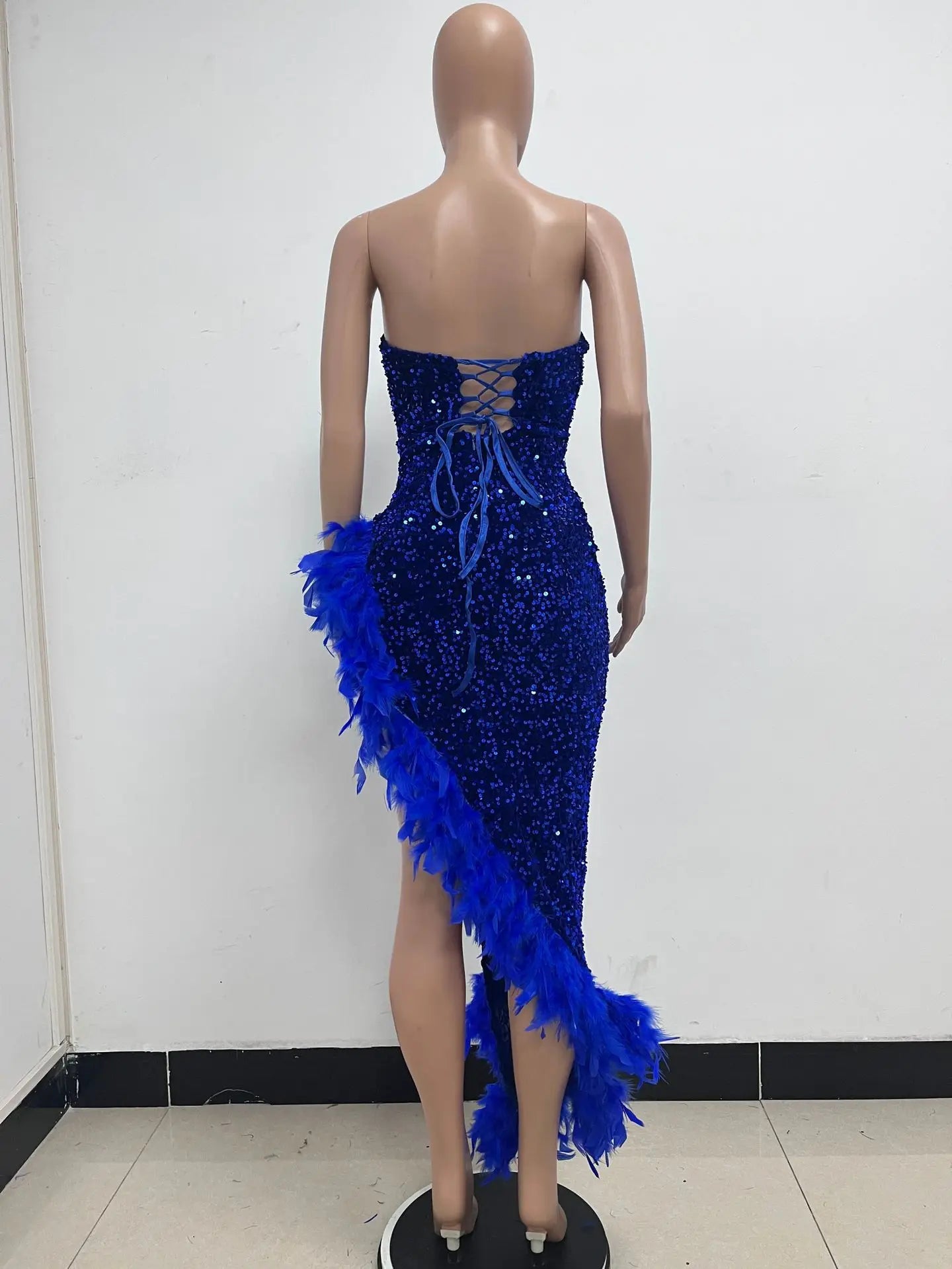 Women Asymmetrical Feather Cocktail Party Dress