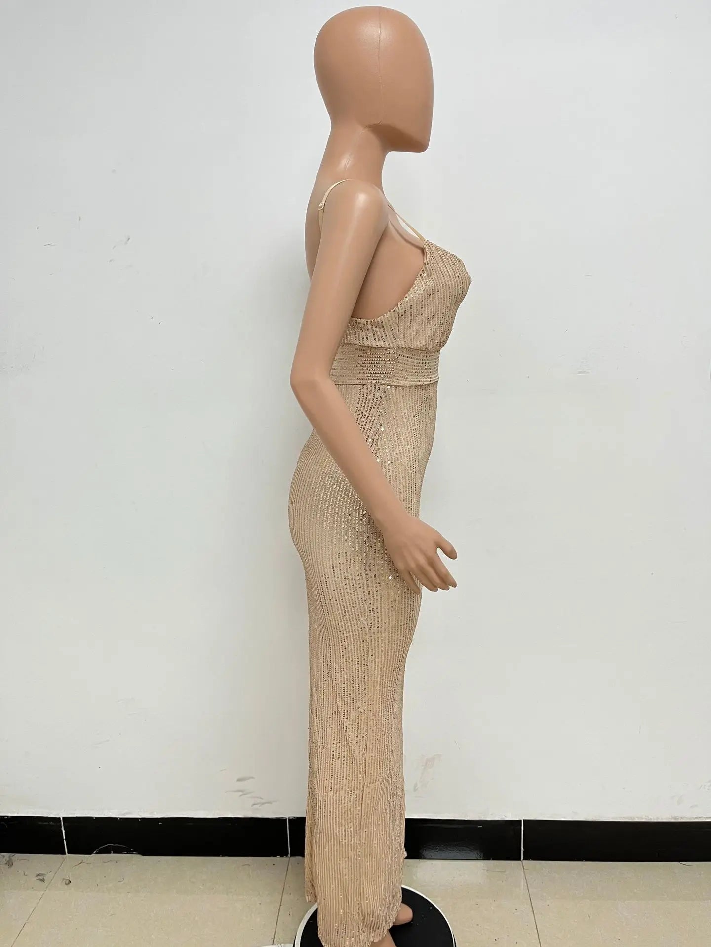 Womens Criss-Cross Sequin Elegant Evening Dress