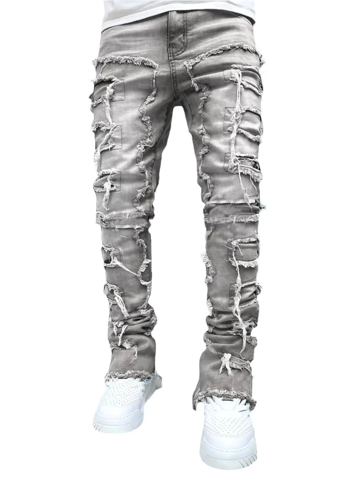 Men's Stacked Jeans Ripped Slim Fit