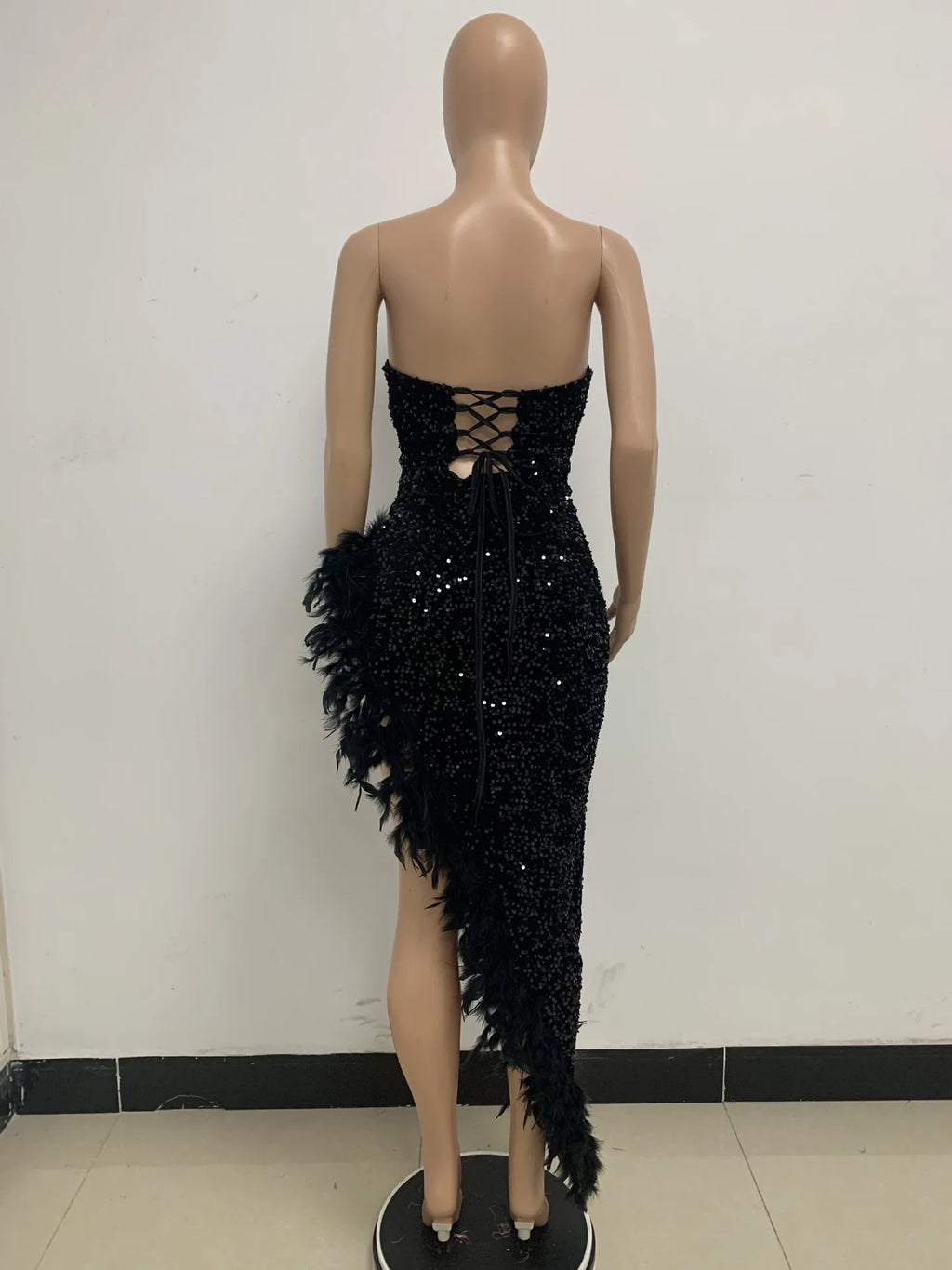 Women Asymmetrical Feather Cocktail Party Dress
