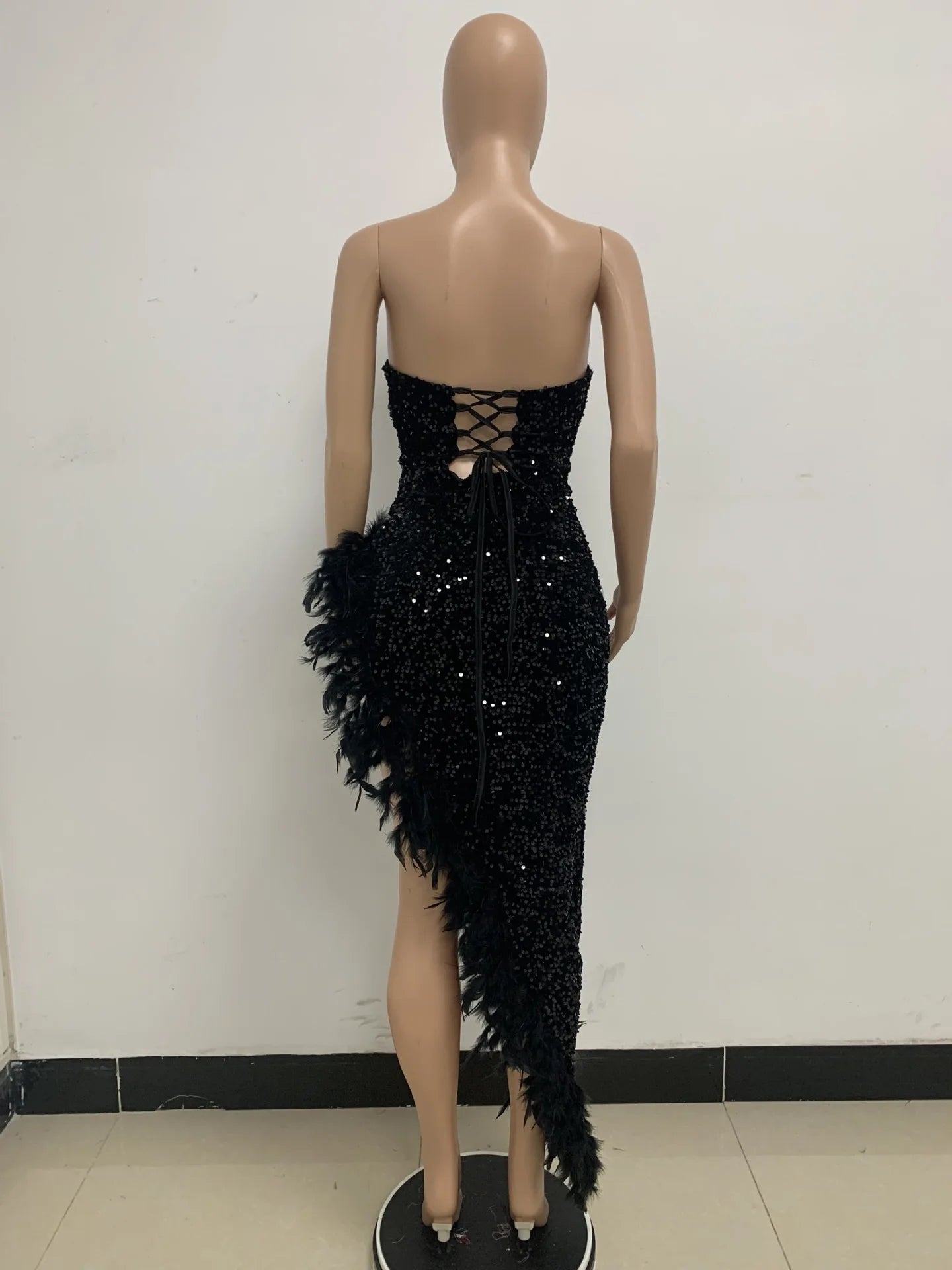 Women Asymmetrical Feather Cocktail Party Dress