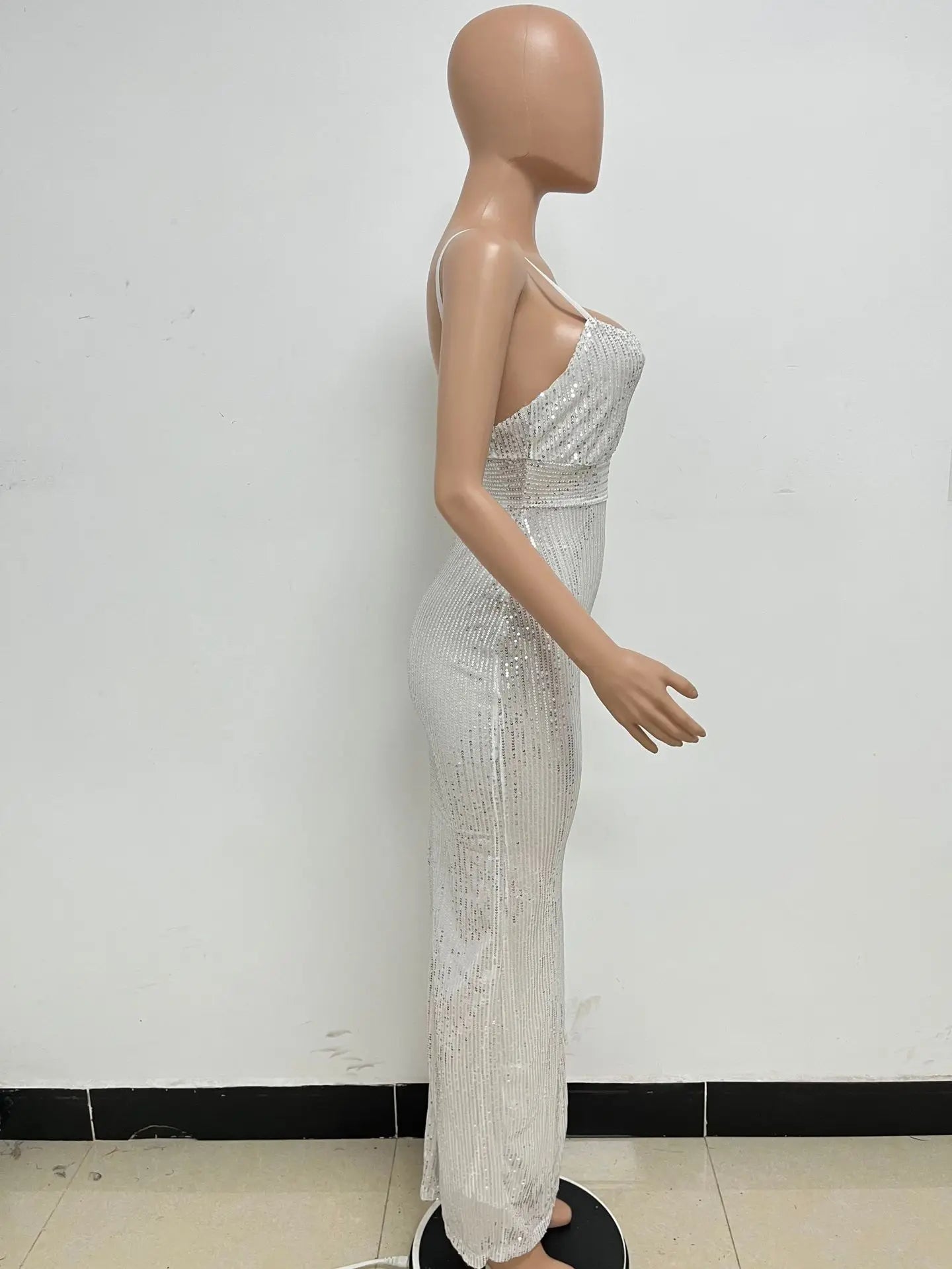 Womens Criss-Cross Sequin Elegant Evening Dress