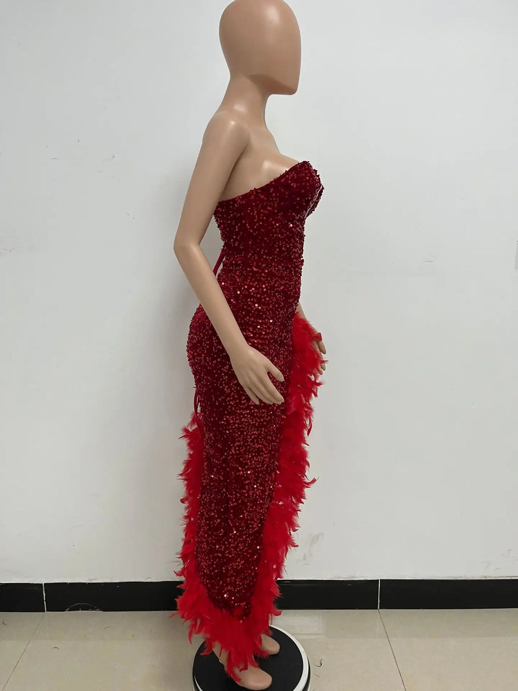 Women Asymmetrical Feather Cocktail Party Dress