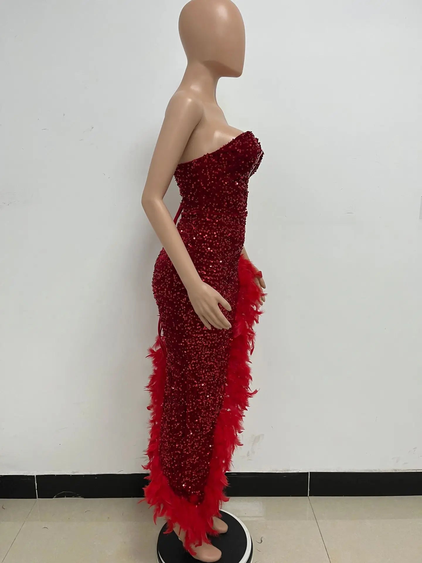 Women Asymmetrical Feather Cocktail Party Dress