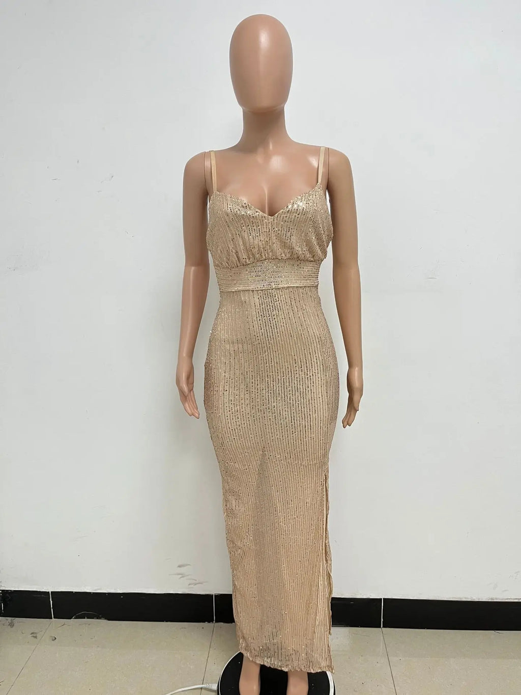 Womens Criss-Cross Sequin Elegant Evening Dress