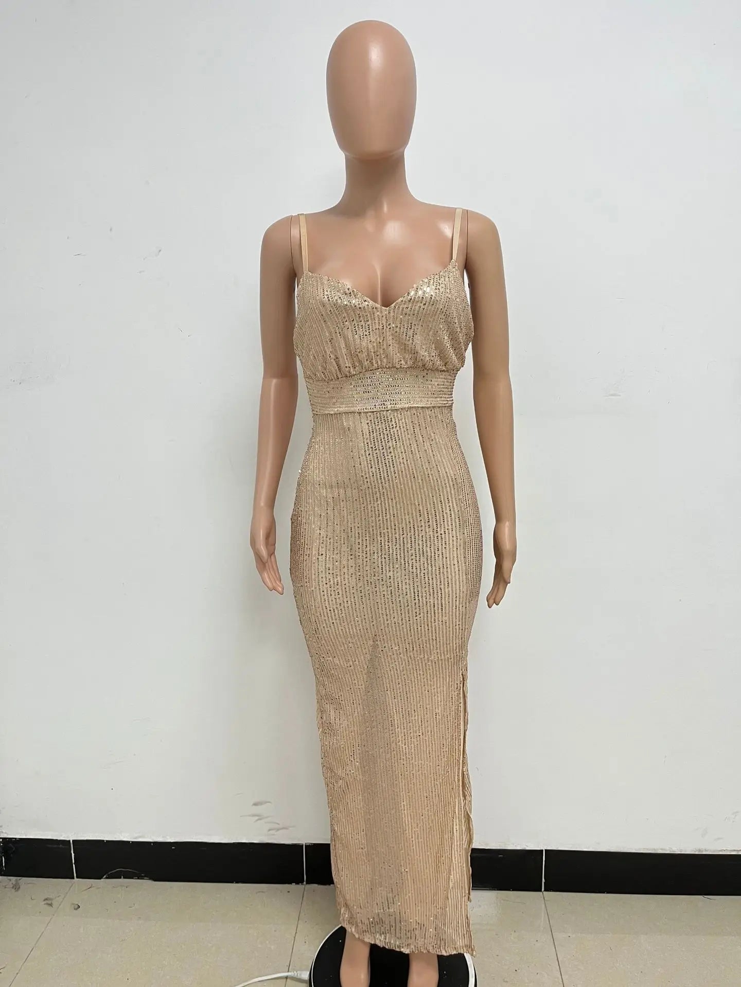 Womens Criss-Cross Sequin Elegant Evening Dress