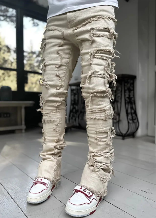 Men's Stacked Jeans Ripped Slim Fit