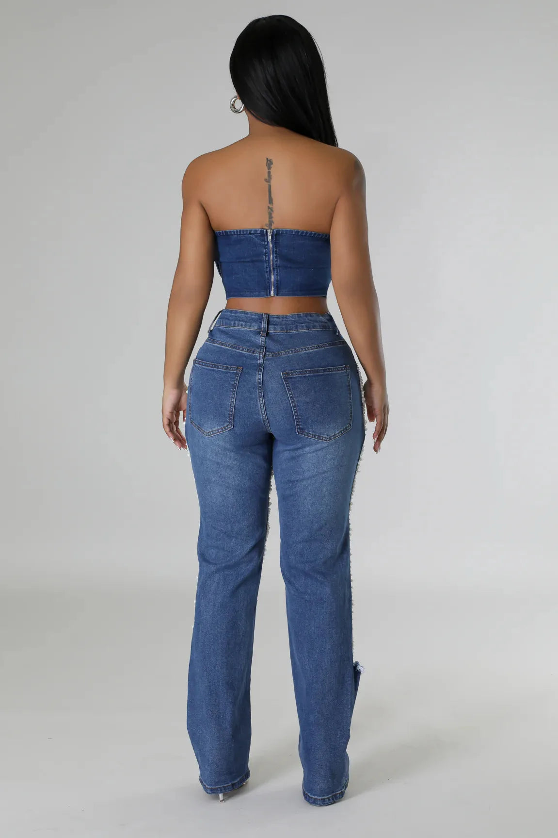 Women Diamonds Chain Stretch High Waist Jeans