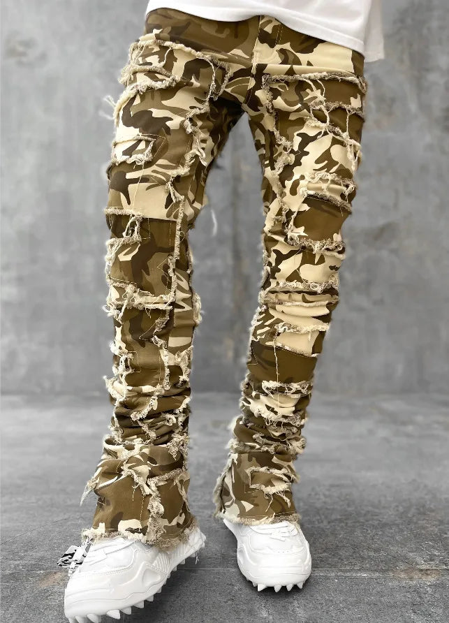 Men's Stacked Jeans Ripped Slim Fit