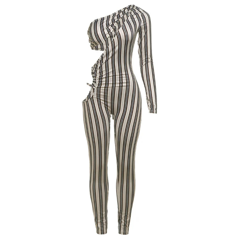 Sexy Hollow Ruched Full Sleeve  Jumpsuit