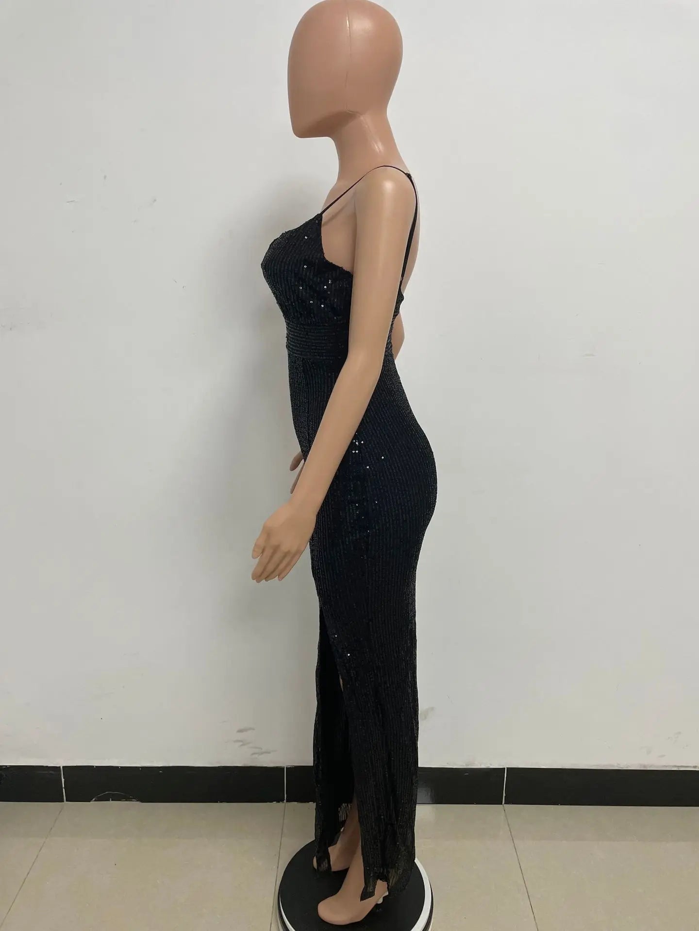 Womens Criss-Cross Sequin Elegant Evening Dress