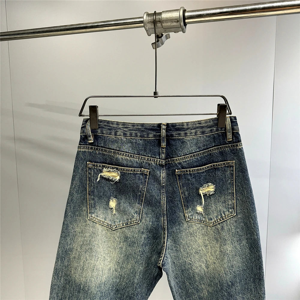 Mens Baggy Distressed Denim Patchwork