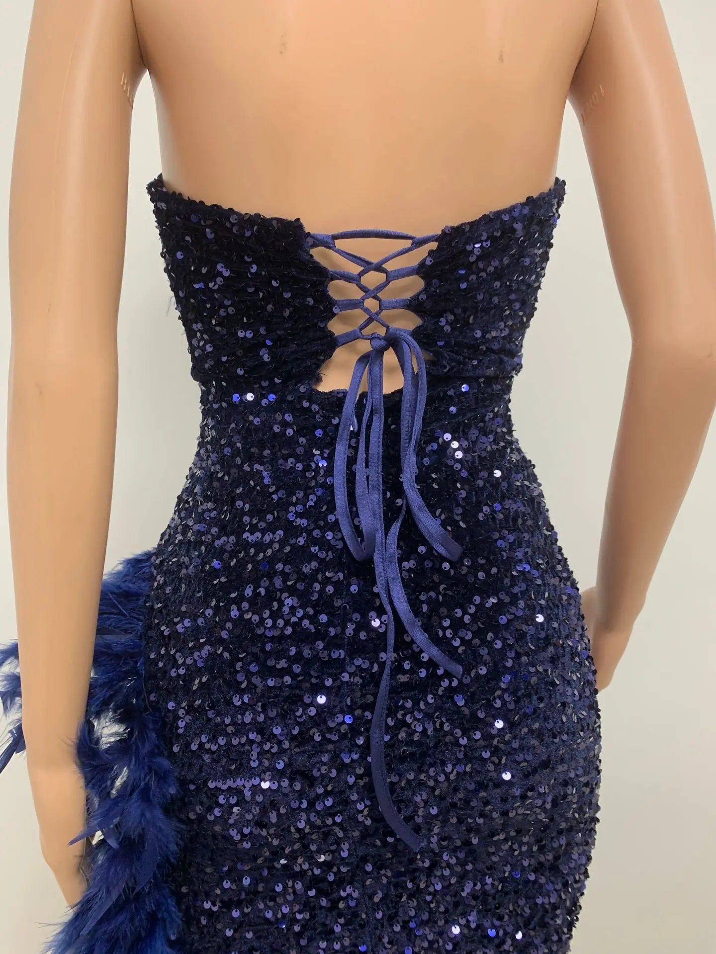 Women Asymmetrical Feather Cocktail Party Dress