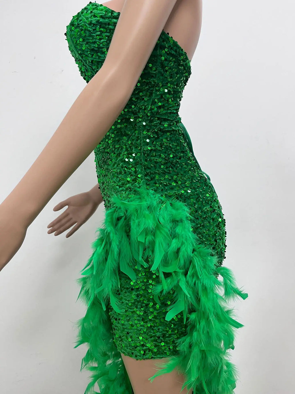 Women Asymmetrical Feather Cocktail Party Dress