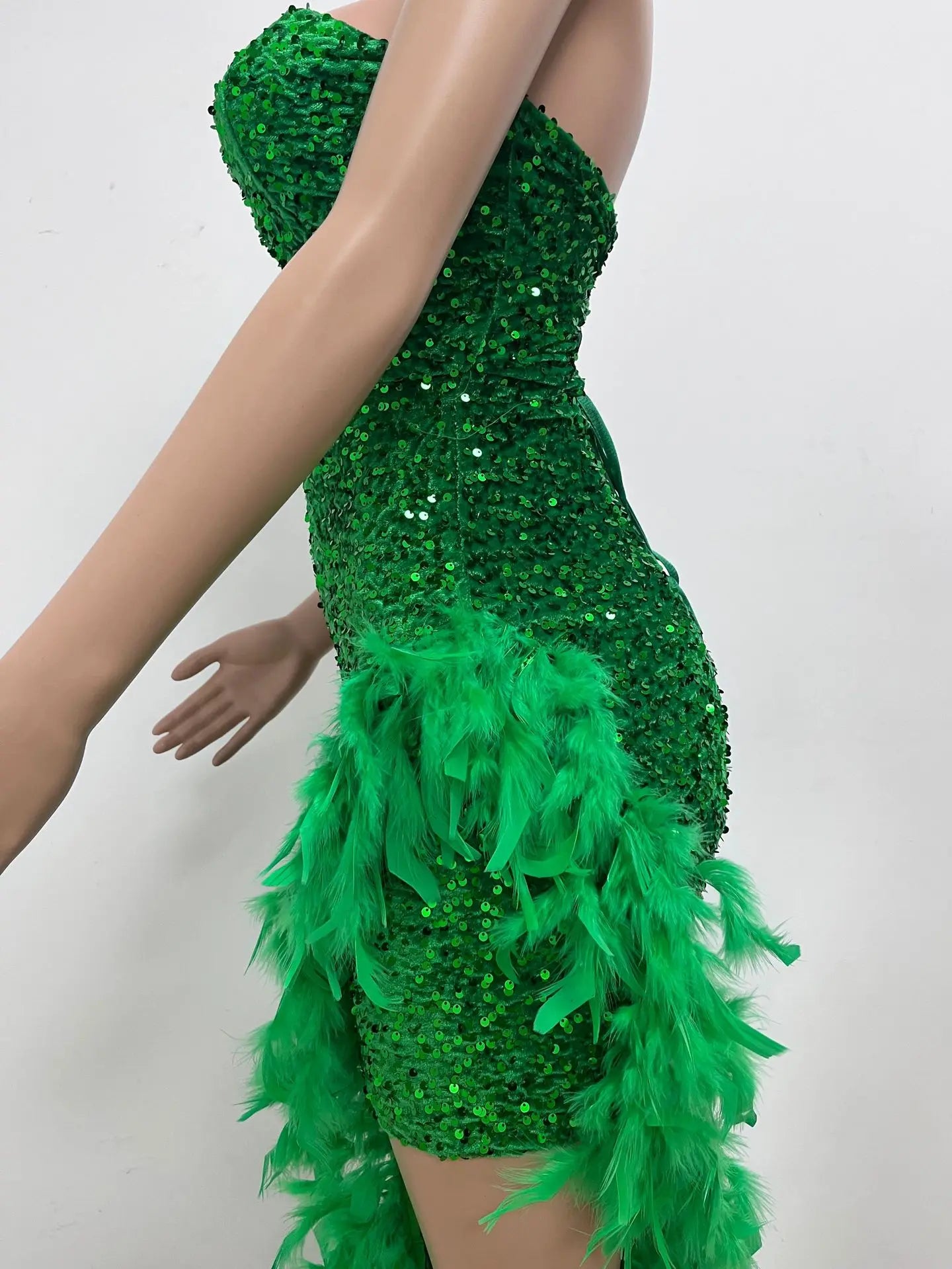 Women Asymmetrical Feather Cocktail Party Dress