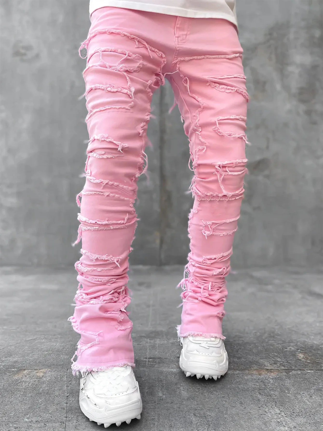 Men's Stacked Jeans Ripped Slim Fit
