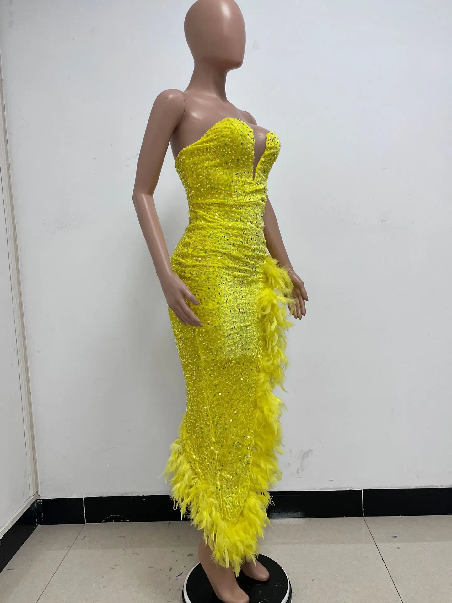 Women Asymmetrical Feather Cocktail Party Dress