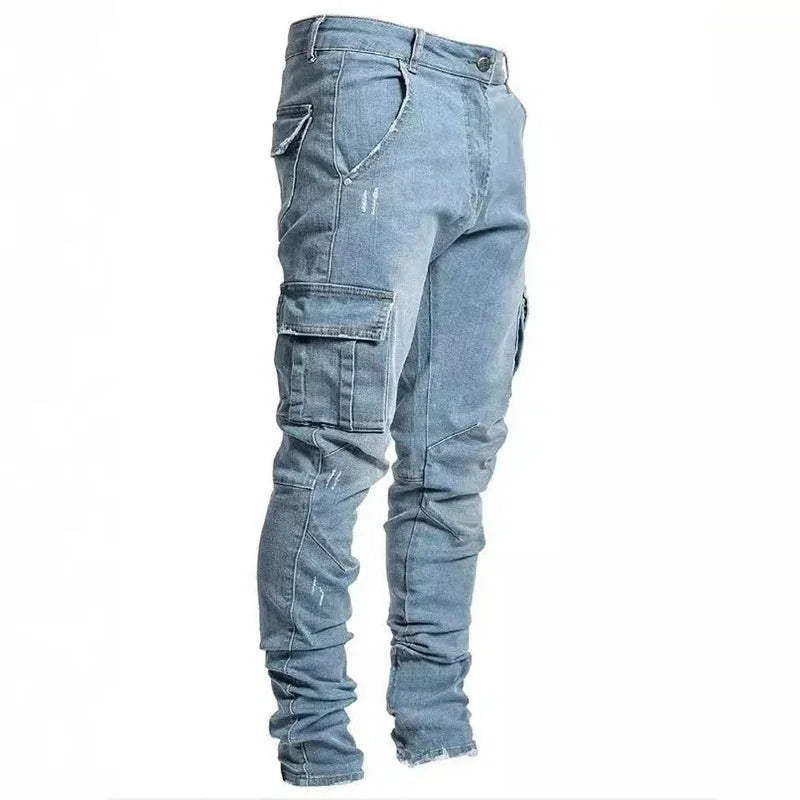 Men Denim Cargo Slim Fit Joggers