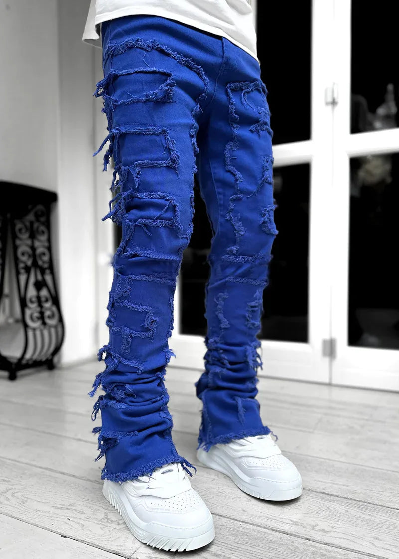 Men's Stacked Jeans Ripped Slim Fit