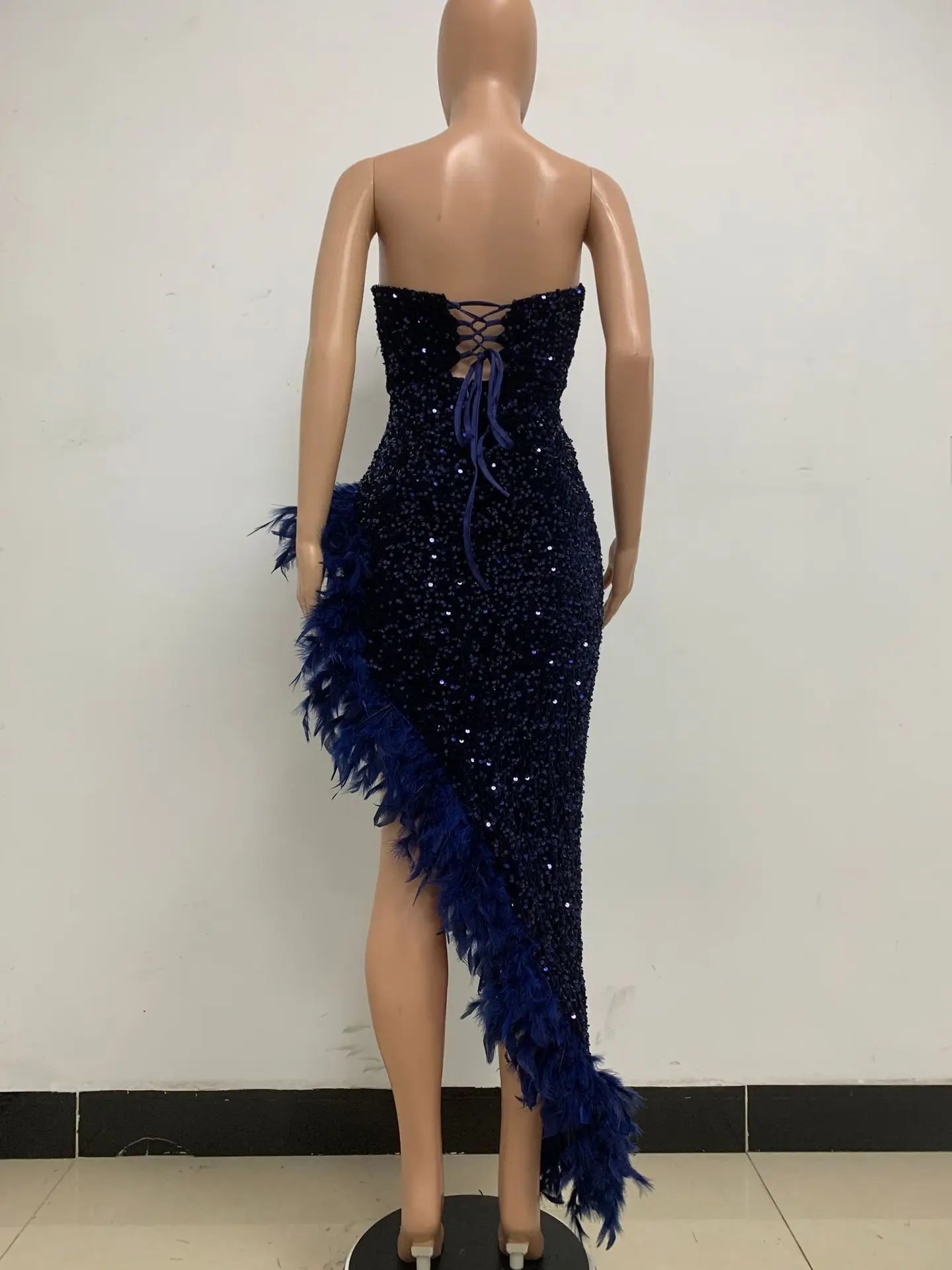Women Asymmetrical Feather Cocktail Party Dress