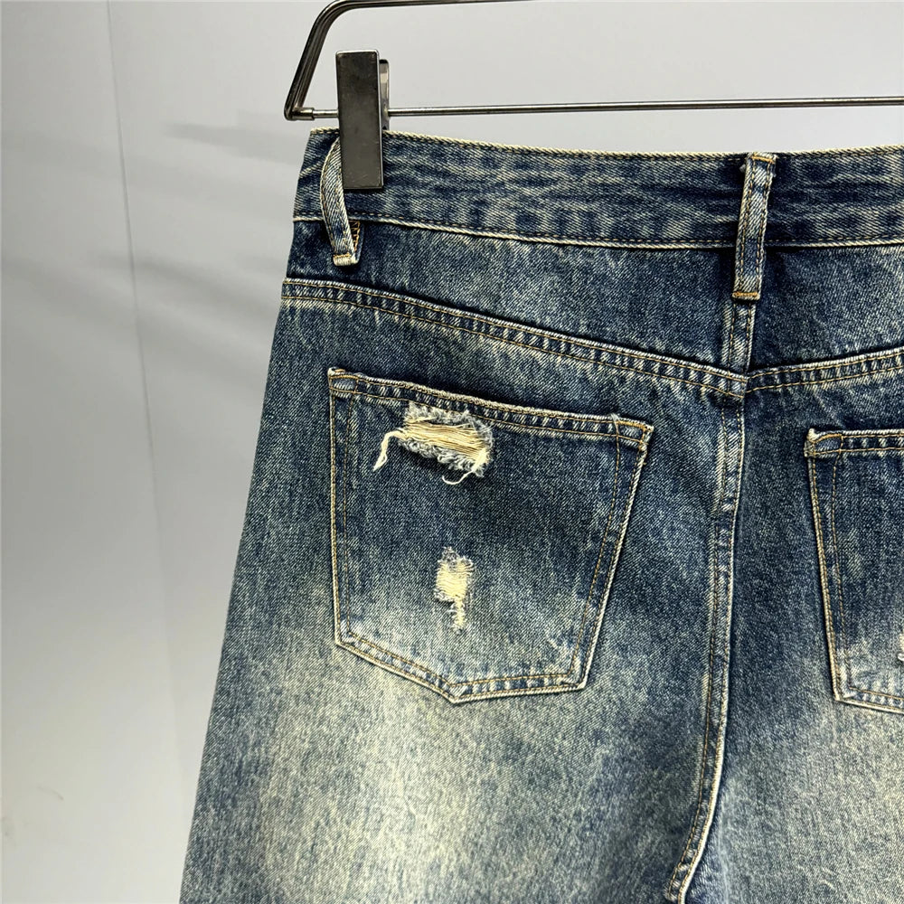 Mens Baggy Distressed Denim Patchwork