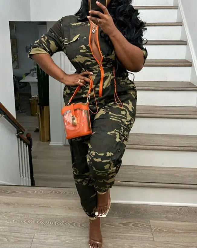 Camouflage Design One Piece Jumpsuit